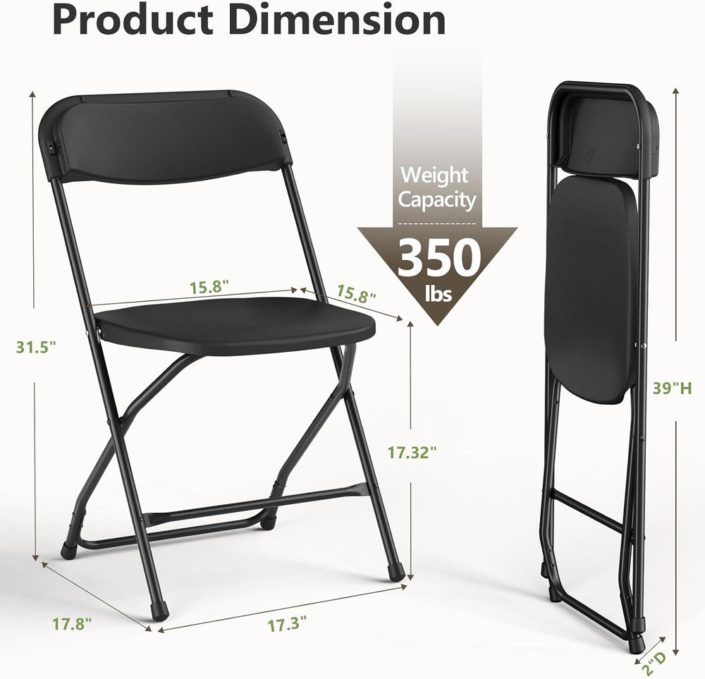 Black Folding Chairs 2 Pack, Plastic Folding Chairs for Outside, Heavy Duty F...