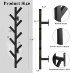 Prywot Coat Rack Wall Mounted - 9 Hooks, Coat Hooks for wall, Modern Metal Coat Tree for Hats, Jackets, Bags, Entryway Bedroom-Black (Height 37.8")