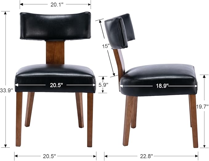 Mid Century Modern Dining Chairs Set of 6 PU Leather Upholstered Side Chairs, Modern Kitchen Armless Parson Chairs Solid Wood Dining Chairs, Black