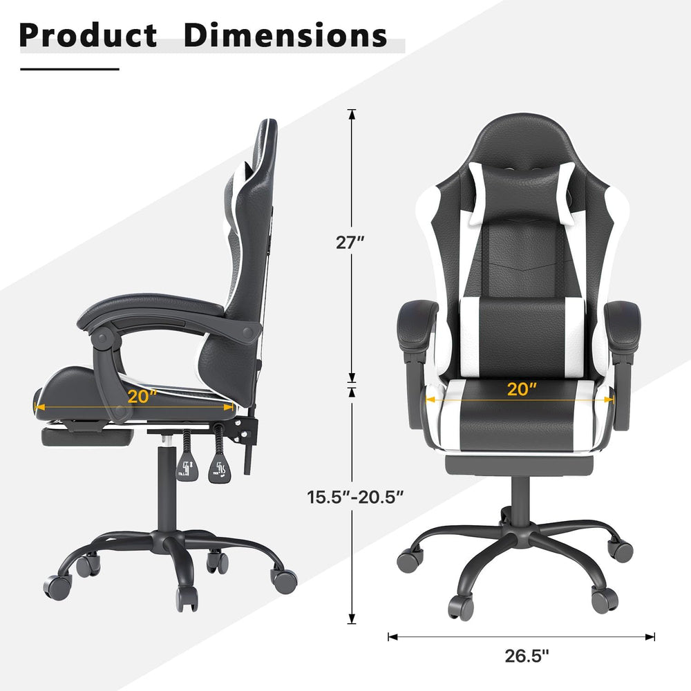 OS MOTOR Gaming Chair with Headrest and Lumbar Support, White | Ergonomic Hig...