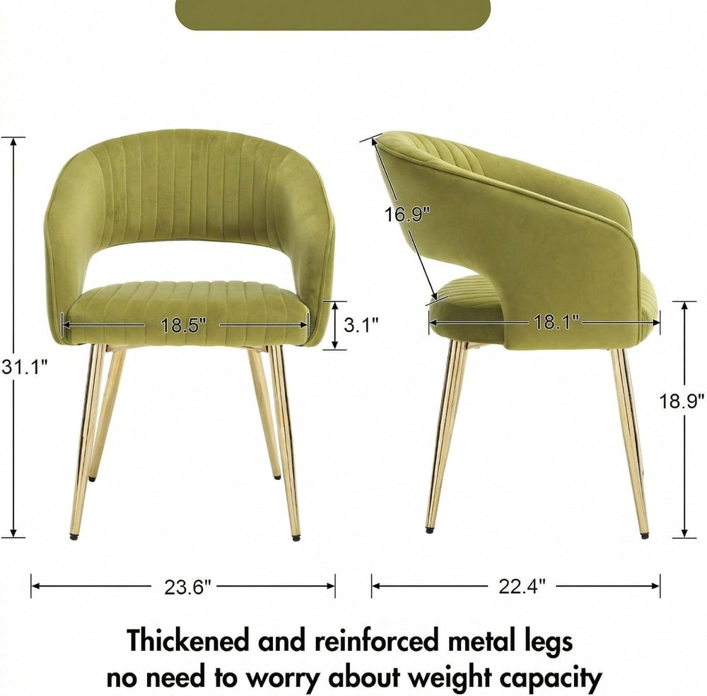 Hyfirm Green Velvet and Gold Dining Chairs, Set of 4 Modern Upholstered Arm C...