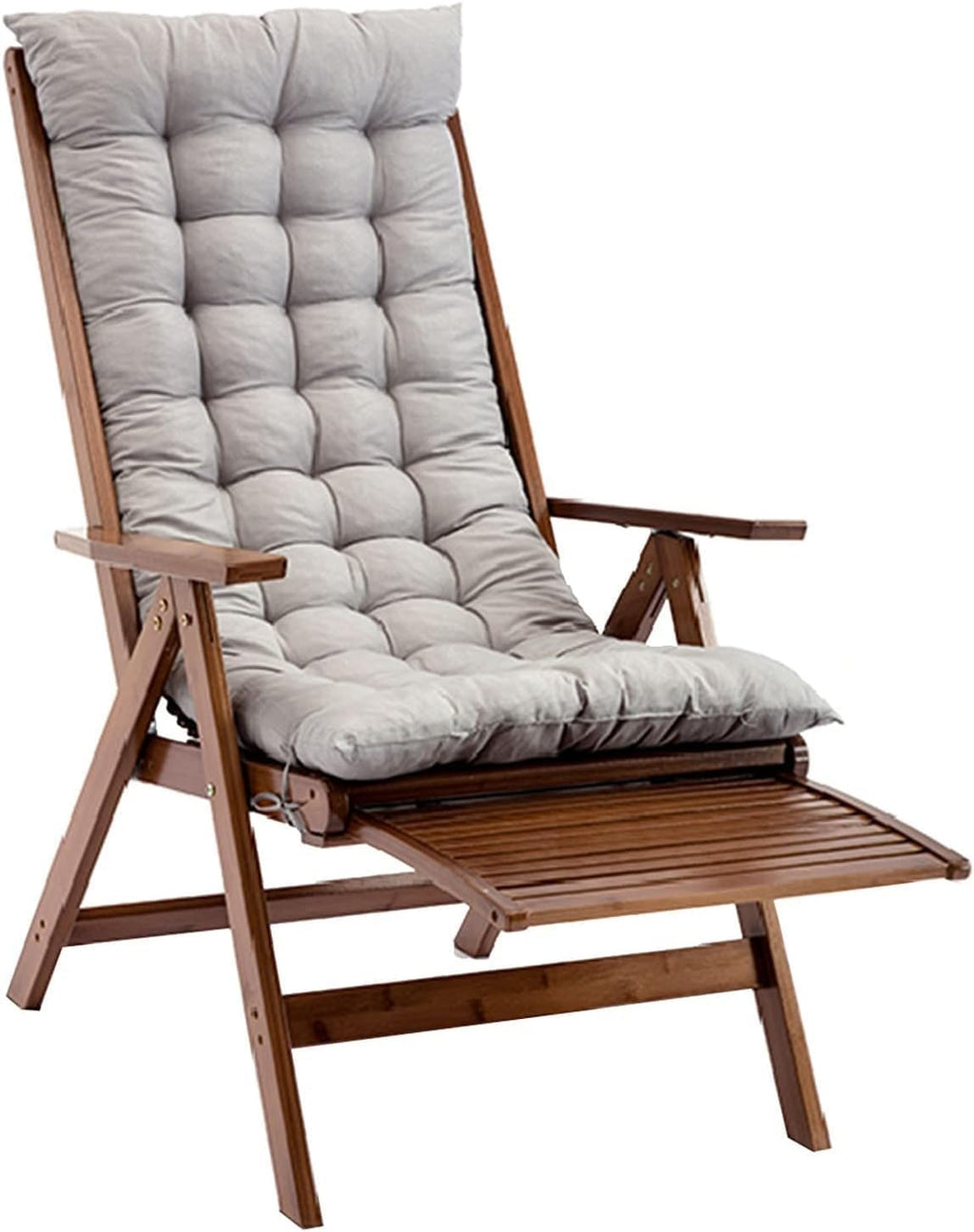 Rattan Recliner Chair Folding Lounge Cotton Cushion with Retractable Footrest Adjustable Indoor Outdoor(Grey2)