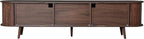 Mid Century Modern TV Stand for TVs up to 75”, Fluted Entertainment Center, Media Console with Tambour Sliding Doors and Wood Panel Drawers, Walnut Finish Media Console for Living Room