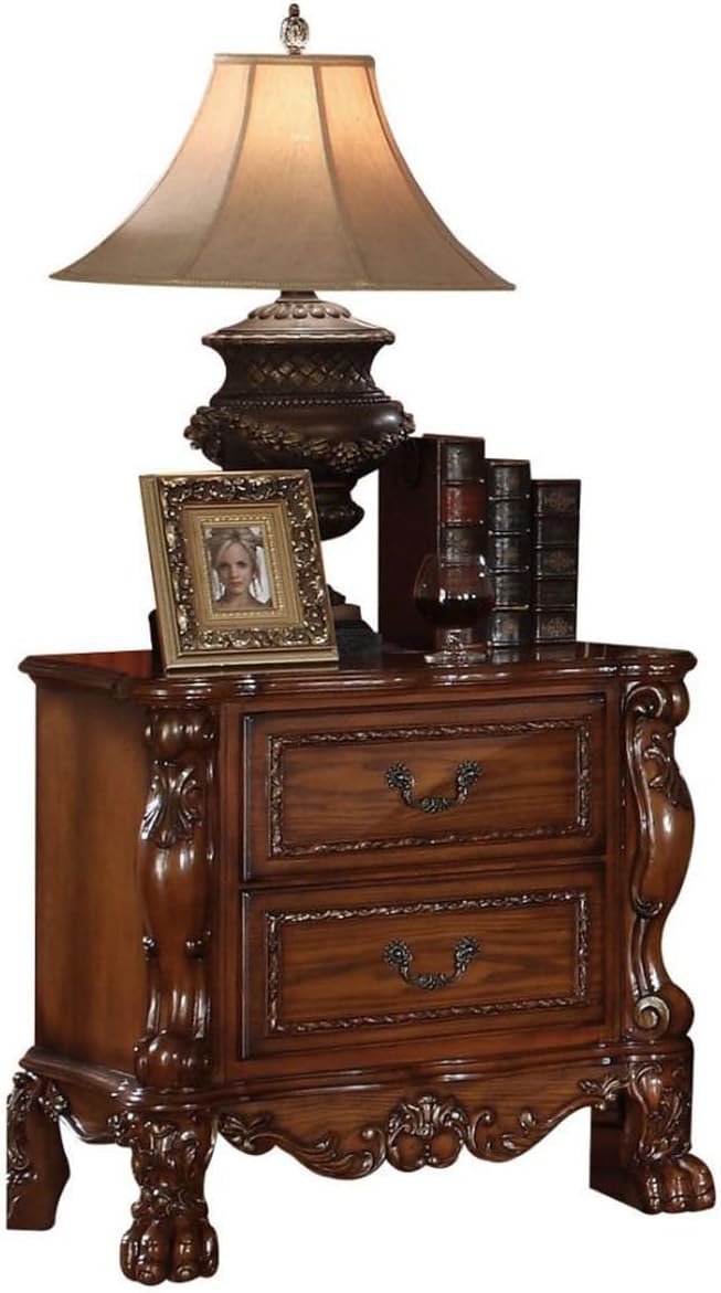 Nightstand with 2 Drawers in Cherry Oak Finish,for Small Spaces