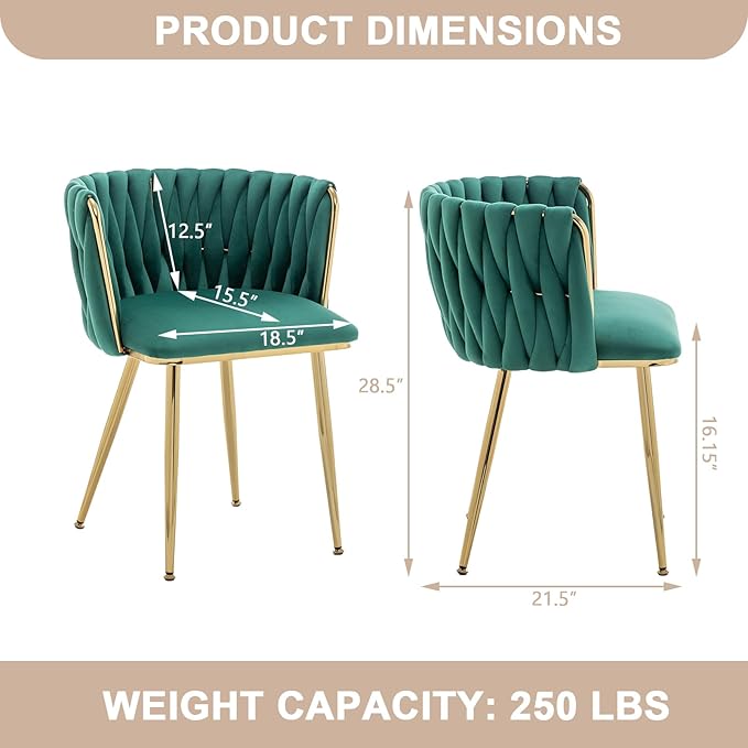 Kiztir Green Velvet Dining Chairs Set of 4 Upholstered Modern Dining Room Cha...