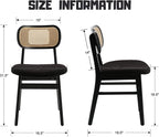 Black Rattan Dining Chairs Set of 6 Lambswool Dining Room Chairs Natural Wooden Kitchen Chairs Farmhouse Boho Side Chairs