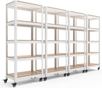 HOMEDANT House White 5-Tier Metal Rolling Cart Shelf Rack Casters Heavy Duty Wheel Shelving Unit Adjustable Utility Storage Shelves Organizer Shelf Kitchen Garage 24.4" W x 16.5" D x 62.2" H 4Pack