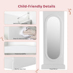 VOWNER Kids Wardrobe Closet with Mirror and Storage Shelves (White) | Dress up closet with hanging rod, shoe rack & 3 hooks, ideal for bedroom, playroom & nursery