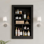 Solid Wood 14 X 24 Recessed Medicine Cabinet,3-Tier, Medicine Cabinet Organizer,Wall Niche, Bathroom Wall Cabinet, Recessed Bathroom Cabinet, Bathroom Cabinet with Storage Black