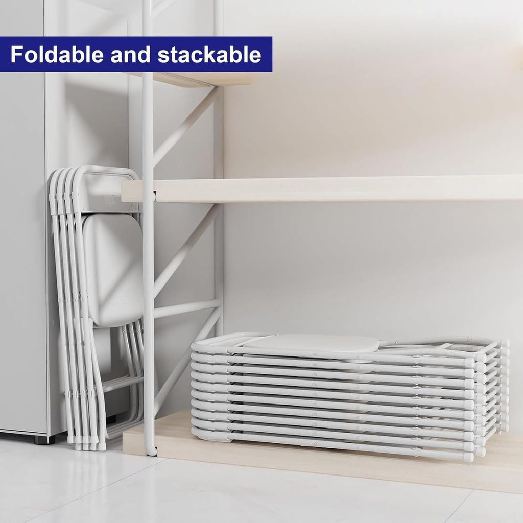 PP Plastic Folding Chair, Indoor Outdoor Portable Stackable Commercial Seat with Steel Frame 350lb.(White)