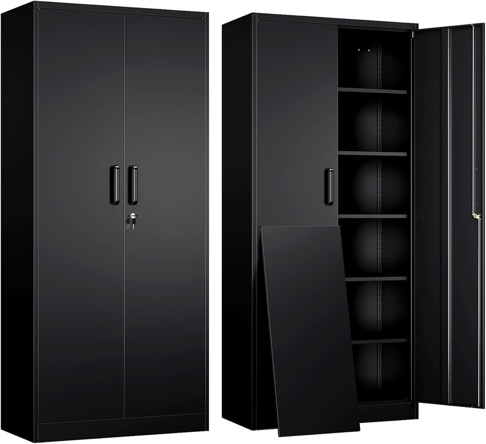 Yizosh Metal Garage Storage Cabinet with 2 Doors and 5 Adjustable Shelves - 7...