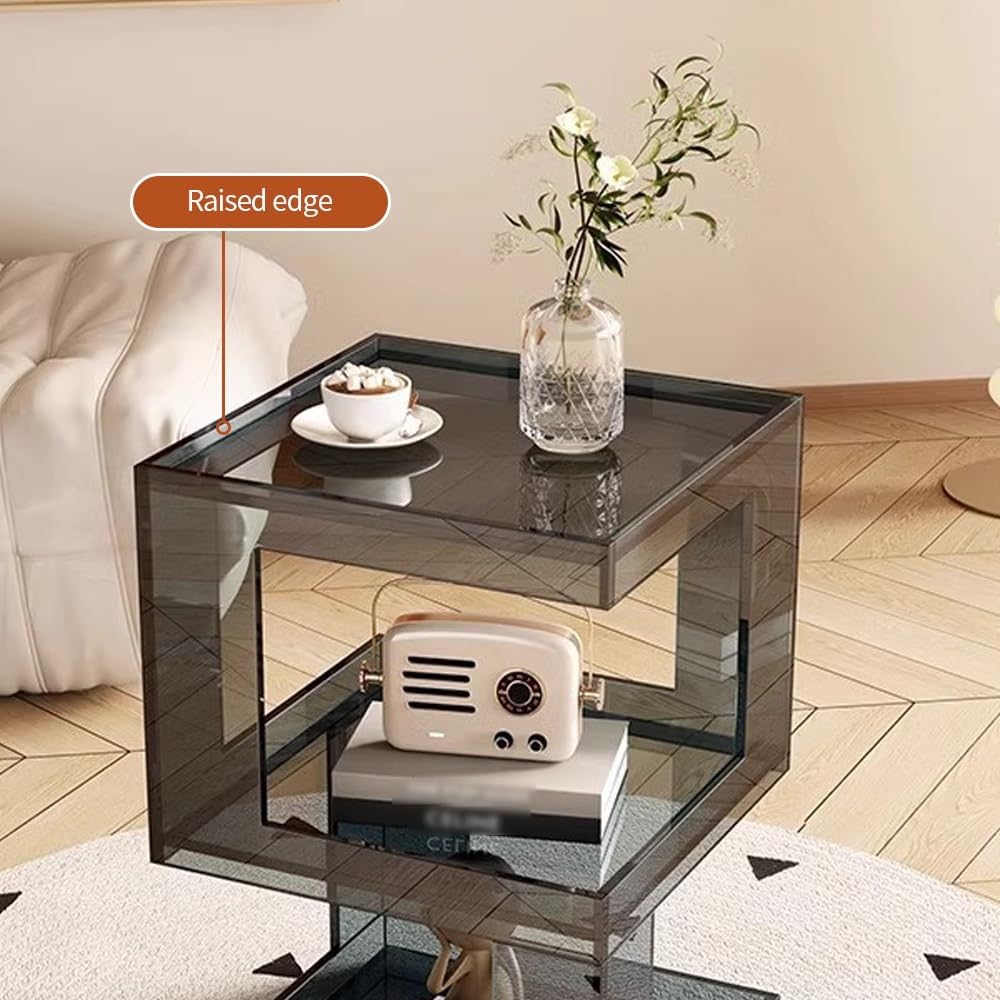 Acrylic Side Table, Clear Coffee Table with Storage, Multifunctional End Tabl...