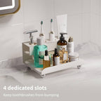 Quick Dry Electric Toothbrush Holder 4 Slots Metal Bathroom Counter Organizer for Toothpaste Razor Mouthwash, White