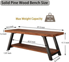 IBF Natural Real Wood Entryway Bench, Solid Wood Storage Bench, Industrial Bedroom Bench in Entry Way Hallway Foyer Rack, Modern Shoe Bench Seat for Living Bed Room Indoor, Rustic Brown, 47 Inch