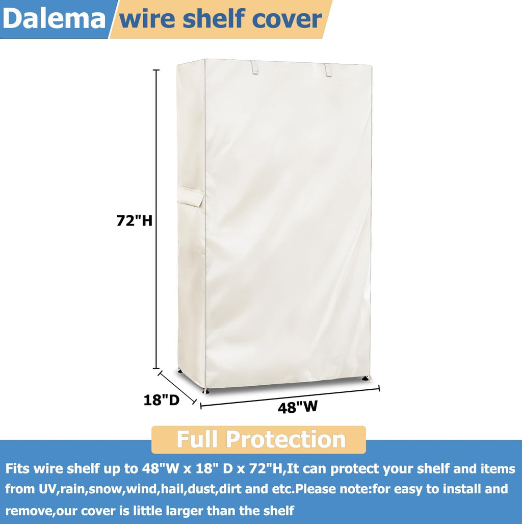 Storage Shelf Cover,Outdoor Heavy Duty 600D 48''W x 18''D x 72''H Dustproof Waterproof Shelf Covers for Wire Shelving,Storage Rack Cover with Zipper,White