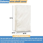 Storage Shelf Cover,Outdoor Heavy Duty 600D 48''W x 18''D x 72''H Dustproof Waterproof Shelf Covers for Wire Shelving,Storage Rack Cover with Zipper,White