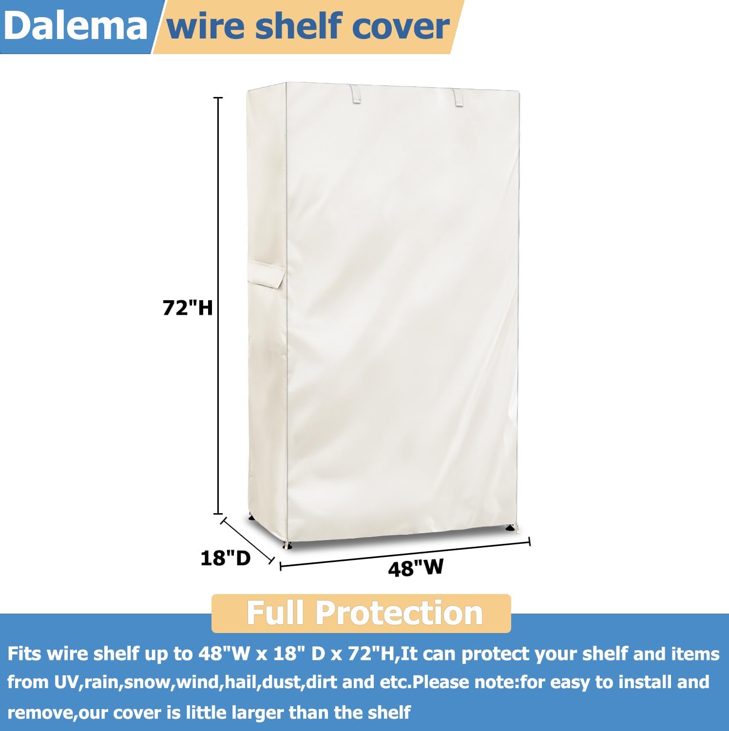 Storage Shelf Cover,Outdoor Heavy Duty 600D 48''W x 18''D x 72''H Dustproof Waterproof Shelf Covers for Wire Shelving,Storage Rack Cover with Zipper,White