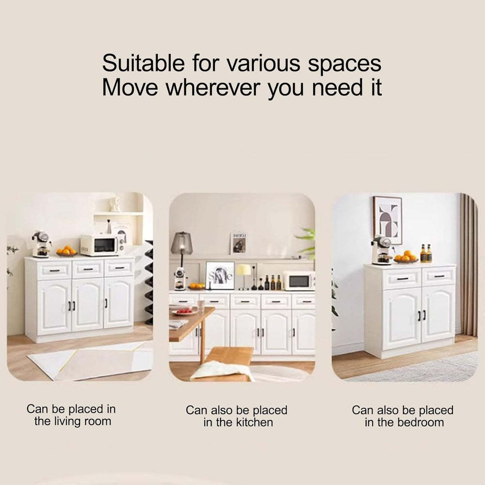 Pantry Storage Cabinet, Modern Hutch with Storage Drawers, Drawers and Adjust...