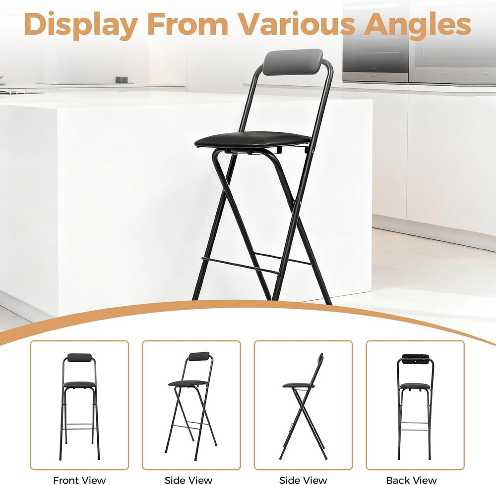 Folding Stool, Cushioned Padded Folding Stool Portable Bar Stool with Back fo...