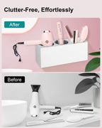 Hair Tool Organizer, Hair Dryer Holder with Heatproof Steel Cups, Acrylic Vanity Organizer for Curling Iron, Flat Iron & Hair Brushes, Perfect for Bathroom (White, Standard)