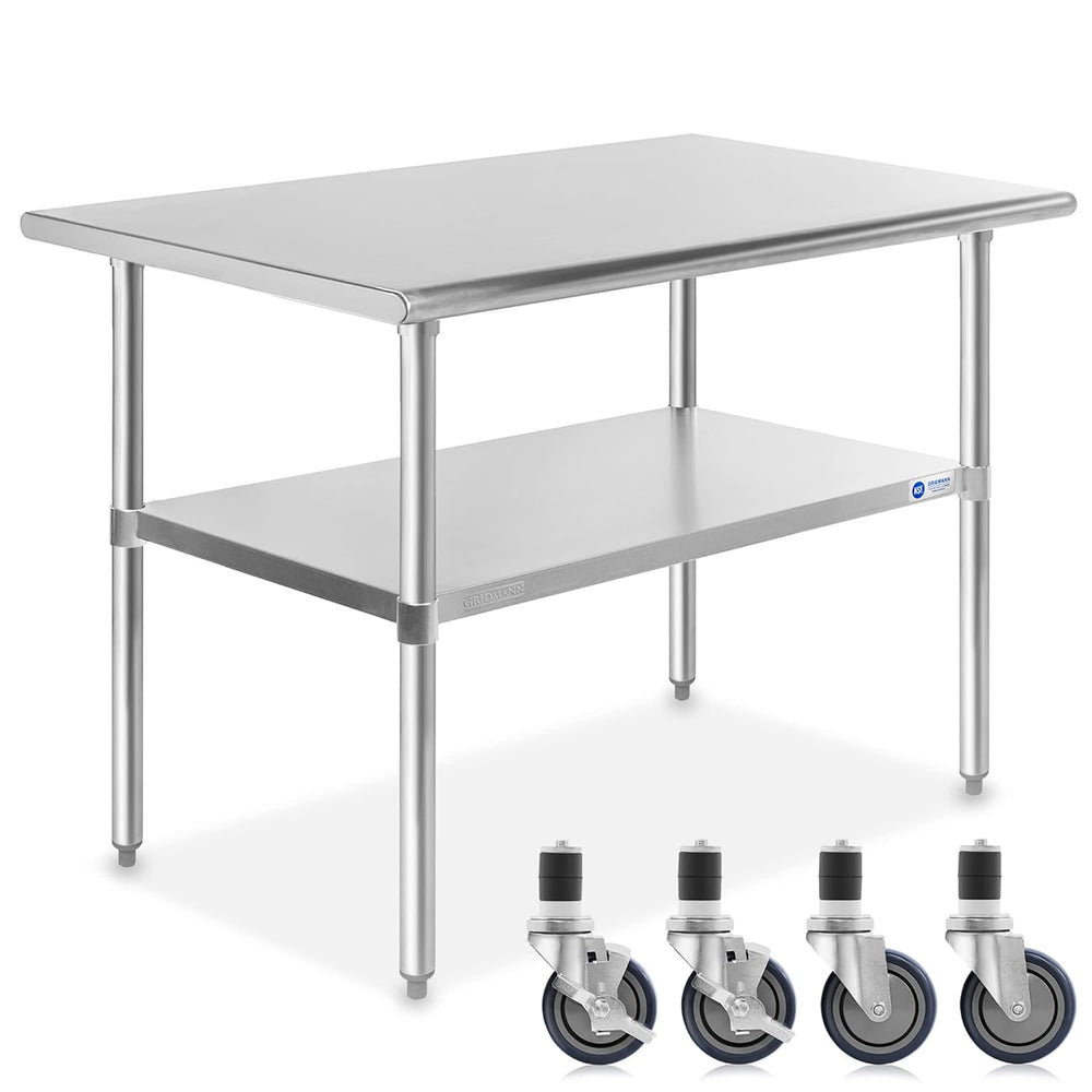 GRIDMANN NSF Stainless Steel Work & Prep Table 48 x 30 Inches with Caster...