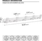 Coat Rack Wall Mount White, 5 Hooks Rack Metal Coat Hanger Wall for Hanging Hat Purse and Robes, Towel Hook for Bathrooms and Entryway (1 Pack)