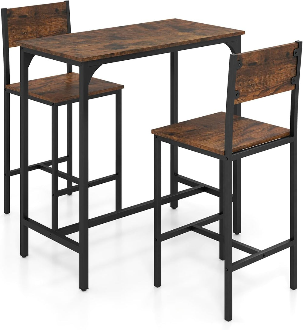 GOFLAME 3-Piece Bar Table Set, Counter Height Pub Table & 2 Barstools wit...