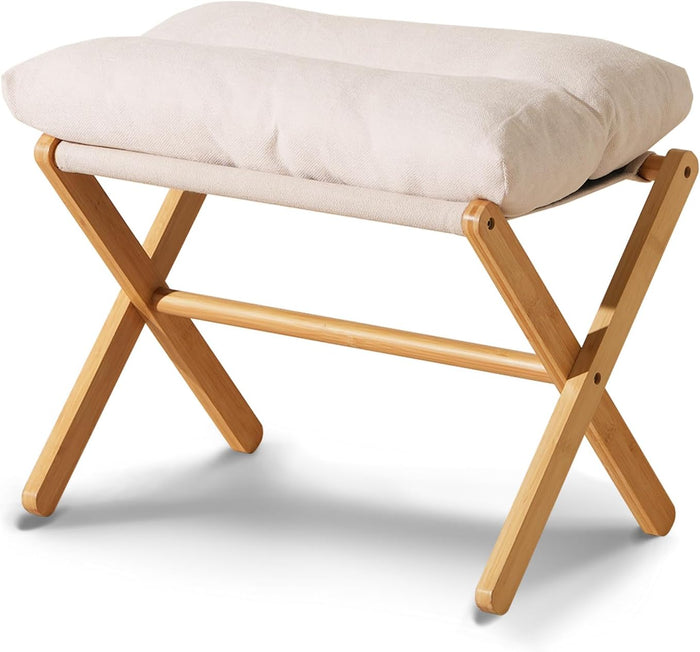 Baveke Foldable Ottoman Foot Rest for Chair, Small Foot Stools Ottoman for Home Decor, Space-Saving Foot Rest for Couch Living Room, Bedroom, Entryway（Beige）