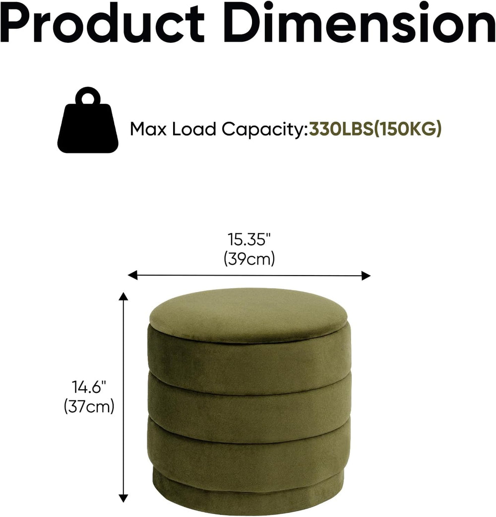 15.4" Round Velvet Storage Ottoman with Reversible Lid, Upholstered Circ...