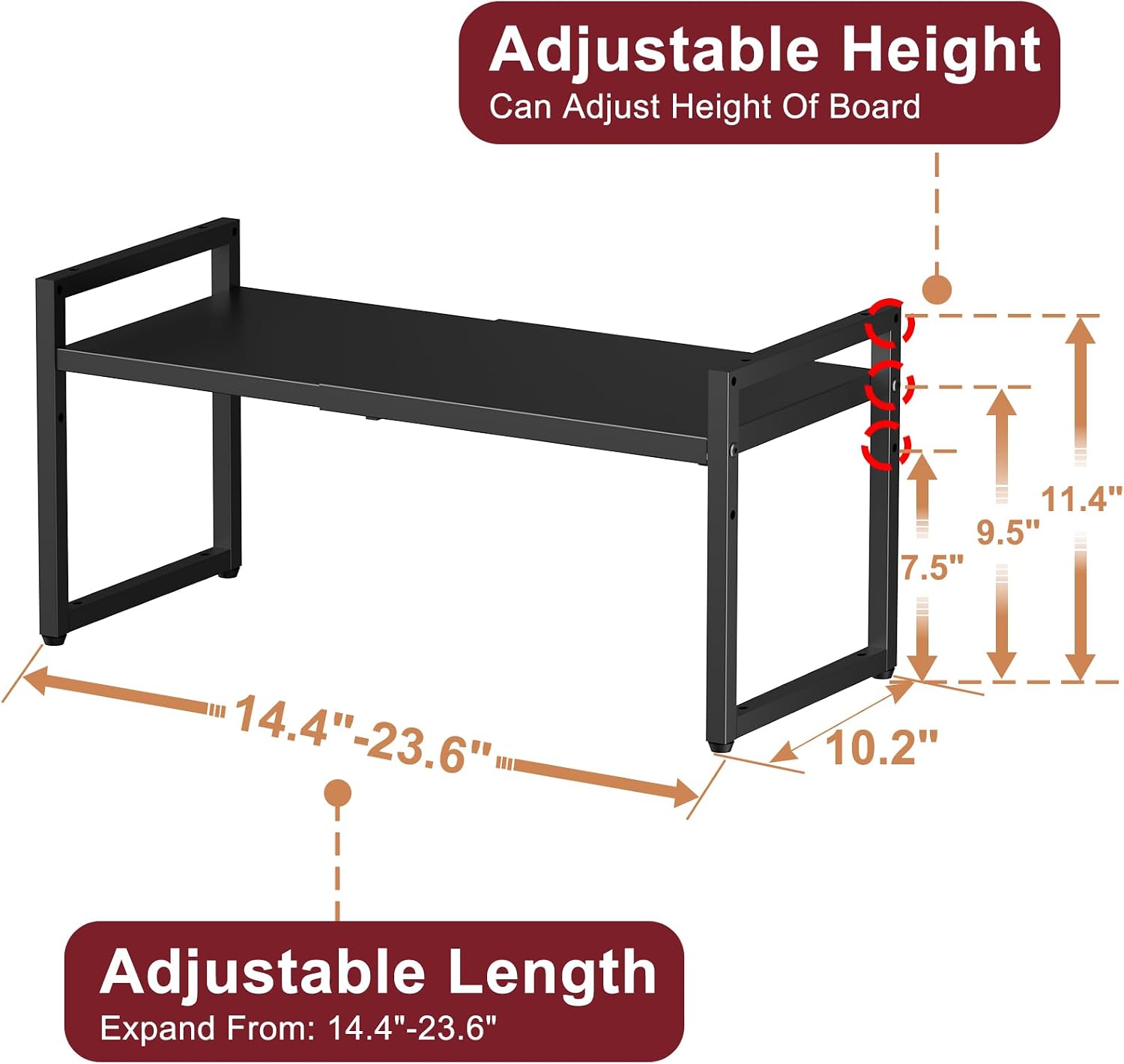 Expandable Kitchen Storage Shelves,110LBS Heavy Duty Metal Garage Shelving Units For Pot Pans Appliance,Adjustable Small Storage Shelf Rack Organizer For Kitchen Countertop Under Cabinet Garage Pantry