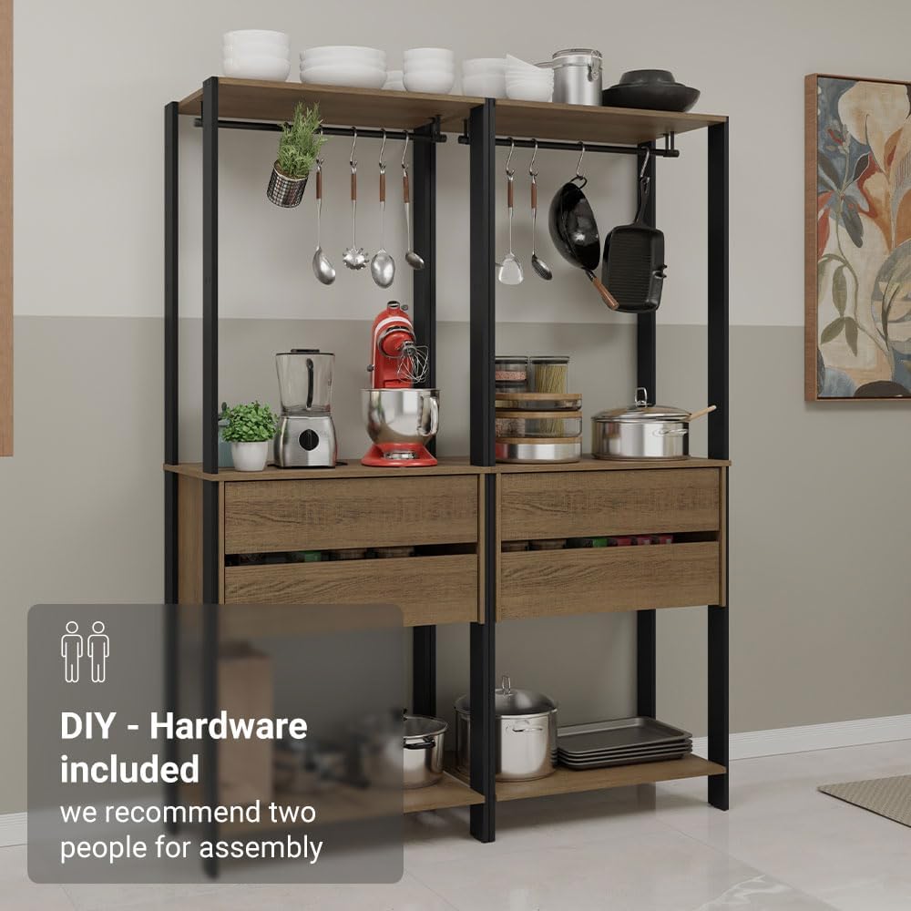 Madesa Kitchen Pantry Storage Rack with 4 Drawers 4 Shelves and 2 Hanging Rod...