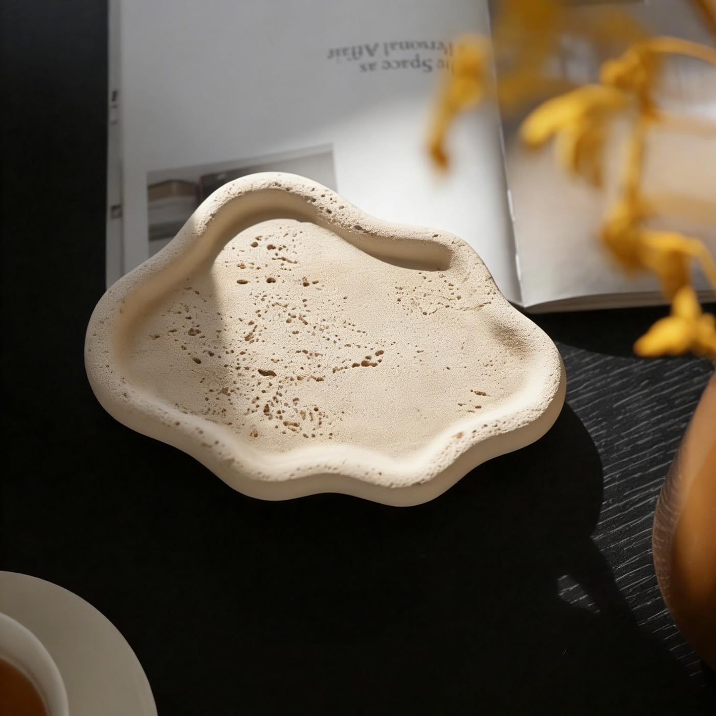 Jewelry Dish Trinket Tray for Women, Ring Dish Holder, Unique Cloud Shape Plate Cute Things Vanity Aesthetic Room Decor Mother's Day Birthday Gifts (Faux Travertine Y)
