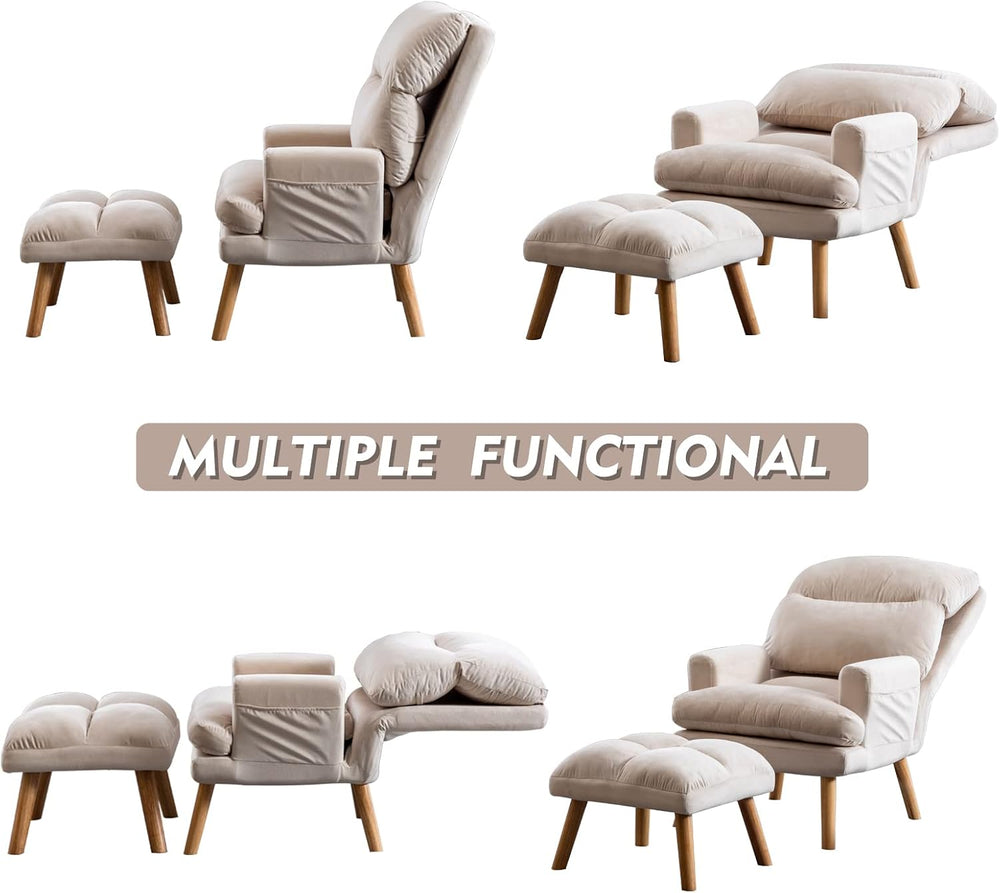 CANMOV Modern Accent Chair with Ottoman, Soft Fabric Armchair with Adjustable...