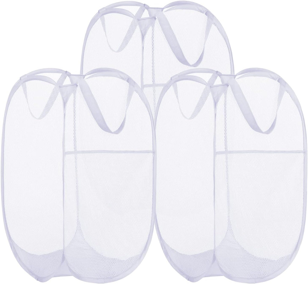 BATTOO Deluxe Strong Mesh Pop up Laundry Hamper Basket with Side Pocket for Laundry Room, Bathroom, Kids Room, College Dorm or Travel 3 Pack White