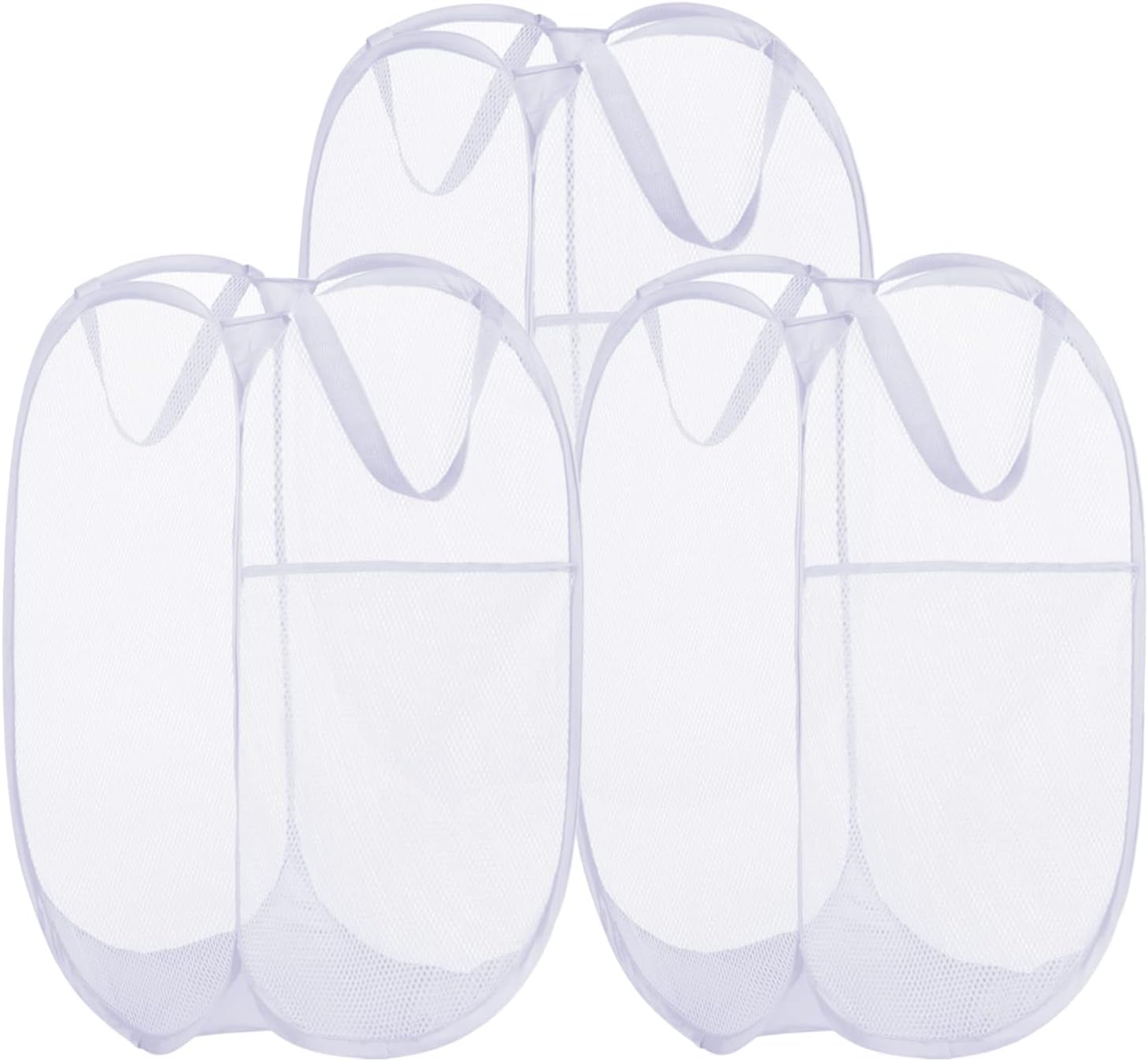 BATTOO Deluxe Strong Mesh Pop up Laundry Hamper Basket with Side Pocket for Laundry Room, Bathroom, Kids Room, College Dorm or Travel 3 Pack White