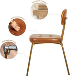 Mid Century Modern Dining Chairs Set of 2, Retro Chair with Faux Leather Upholstered Seat & Solid Wood Backrests & Vintage Distressing Metal Legs & Leg Protectors for Kitchen Dining Room (Brown)