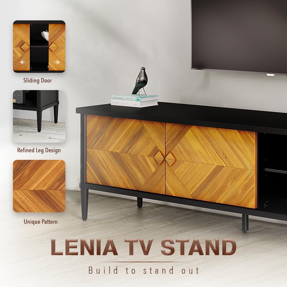 Howizz Lenia 63" Solid Acacia Wood TV Media Console 65 70 75 Inch | Farm...