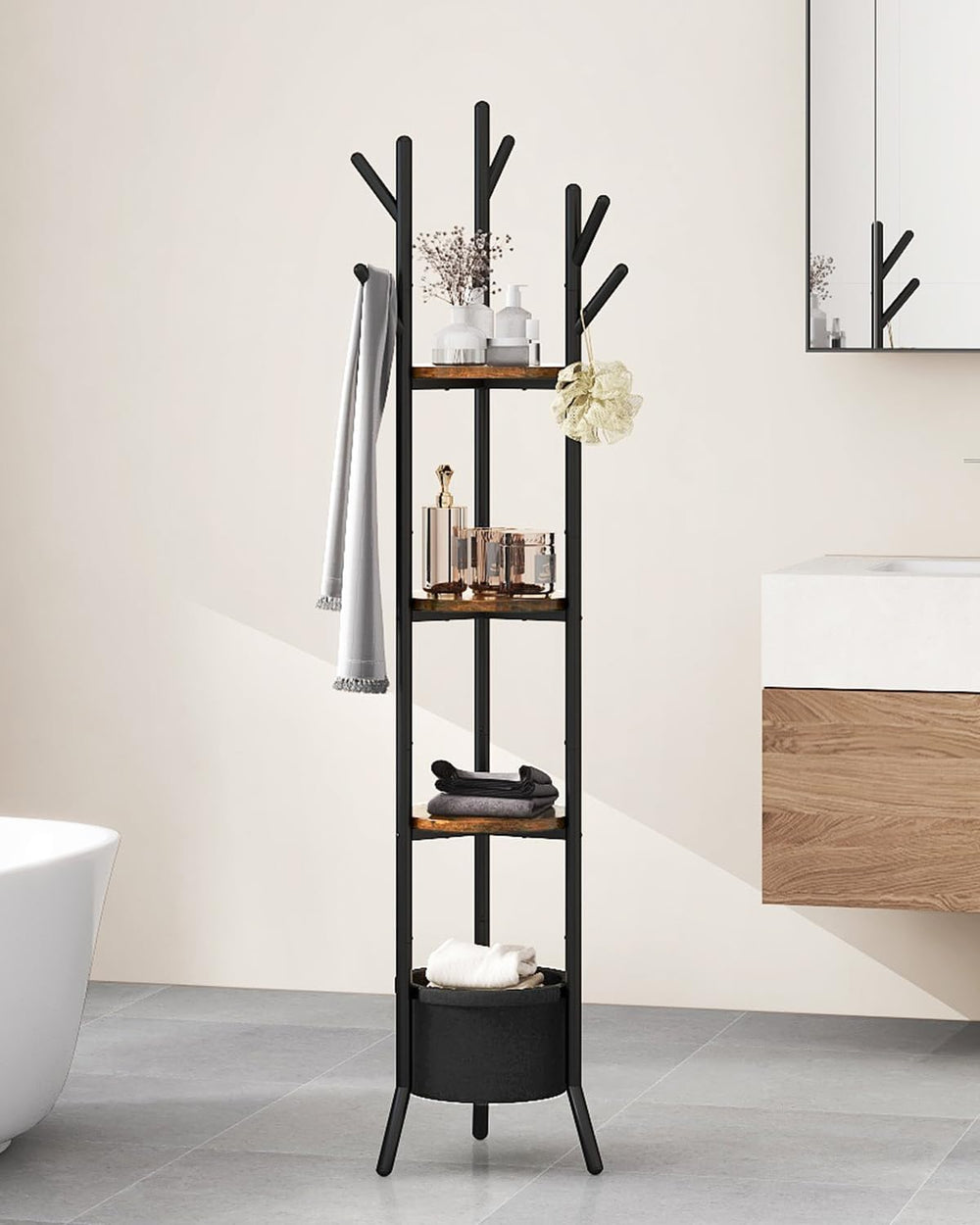 YMYNY Coat Rack, Freestanding Coat Stand with Storage Shelves, Hall Trees wit...