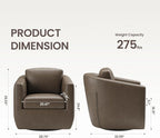 COLAMY 360° Swivel Accent Chair with Pillow, Leather Living Room Armchair No-Sag Foam & Sturdy Metal Base, Fully Assembled Swivel Accent Single Sofa for Bedroom Living Room, Reading Room, Wolf Grey