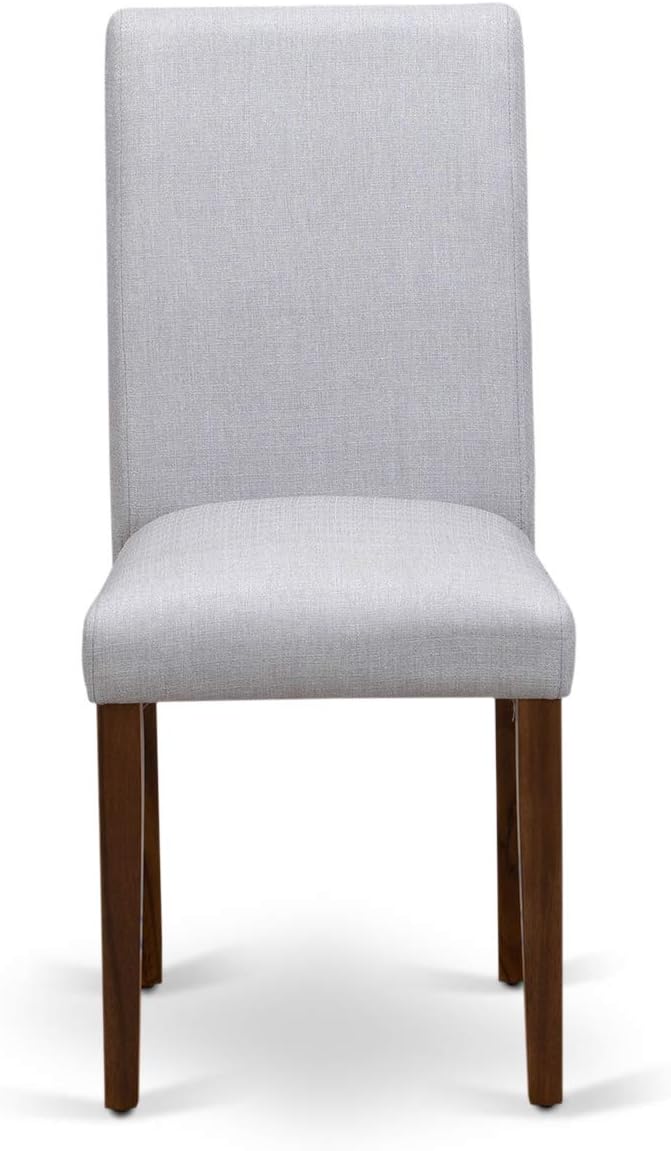 East West Furniture DMAB3-AWA-05 3 Piece Dinette Set for Small Spaces Contains a Round Dining Table with Dropleaf and 2 Grey Linen Fabric Parson Dining Chairs, 42x42 Inch, Walnut