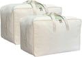 Soft Large Canvas Comforter Storage Bags with Four Carrying Handles and Clear Window, Closet Organizer for Clothing, Blankets Sheets Pillows and Bedding, 80L, 2 Pack, Beige
