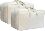 Soft Large Canvas Comforter Storage Bags with Four Carrying Handles and Clear Window, Closet Organizer for Clothing, Blankets Sheets Pillows and Bedding, 80L, 2 Pack, Beige