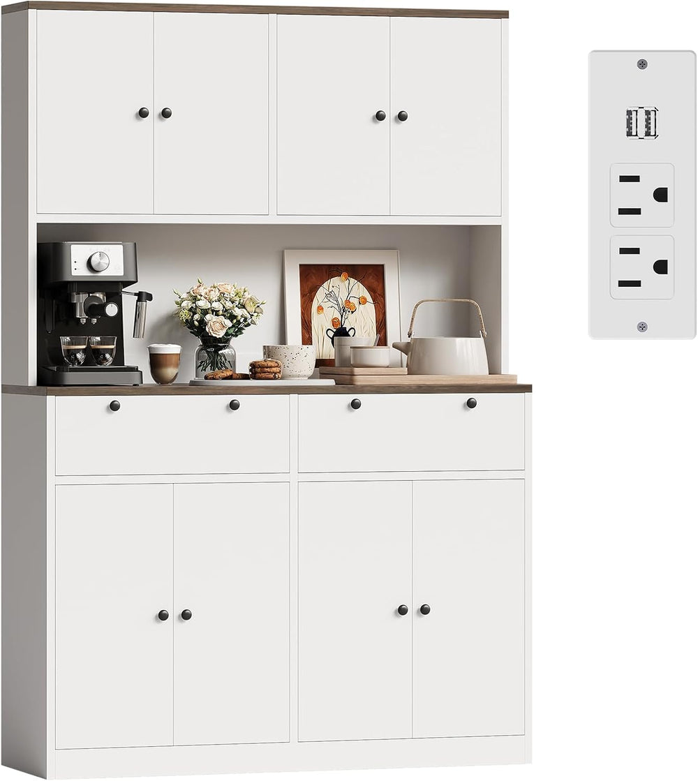 GarveeHome 71" Tall Kitchen Pantry Cabinet with Charing Station | 2 Draw...