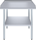 AmGood Commercial Work Table with Backsplash and Sidesplashes | NSF (Stainless Steel Table with Sideguards, 36" Long x 30" Deep)