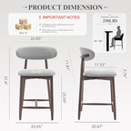 Upholstered Counter Height Bar Stools Set of 6, Kitchen Island Stools with Back, Modern Counter Barstools Bar Chairs with Wood Legs, Light Grey