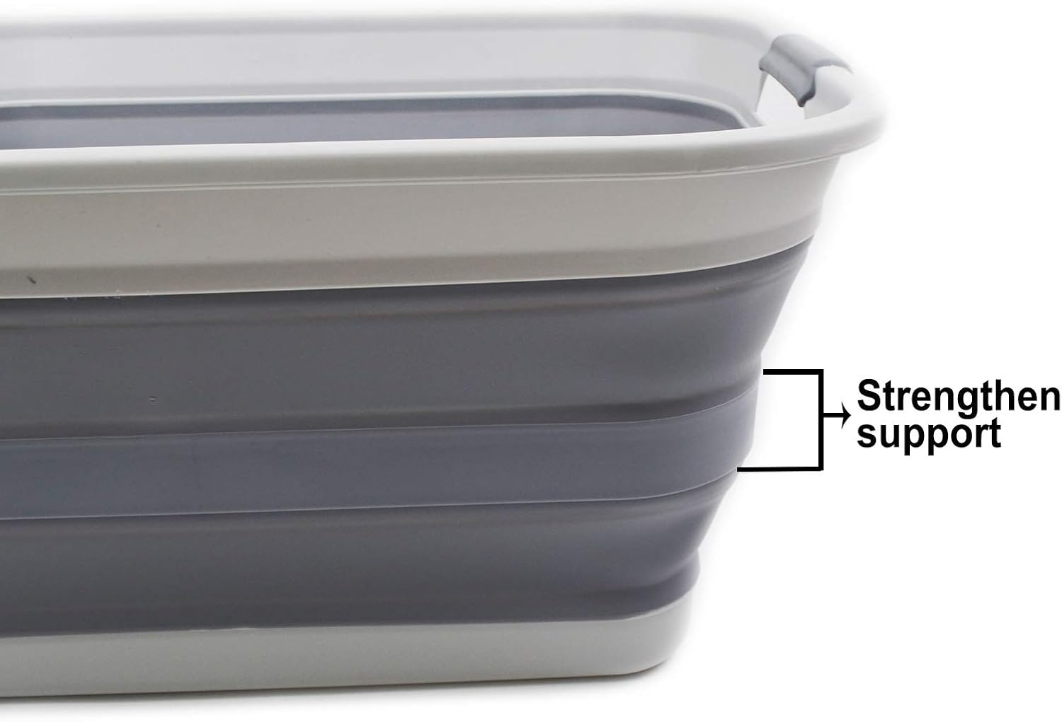SAMMART 42L(11 gallon) Collapsible Plastic Laundry Basket-Foldable Pop Up Storage Container/Organizer-Portable Washing Tub-Space Saving,Water capacity 34L(9 gallon) (1 Rectangular - strengthen, Grey)