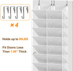 UVIAHOMI 20-30 Pairs Over the Door Shoe Organizer, Clear Pockets Hanging Shoe Storage for Closet, 10-Tier Door Shoes Rack, Handing Shoes Holder Fit All the Family's Sneakers, Boots, Heels, White