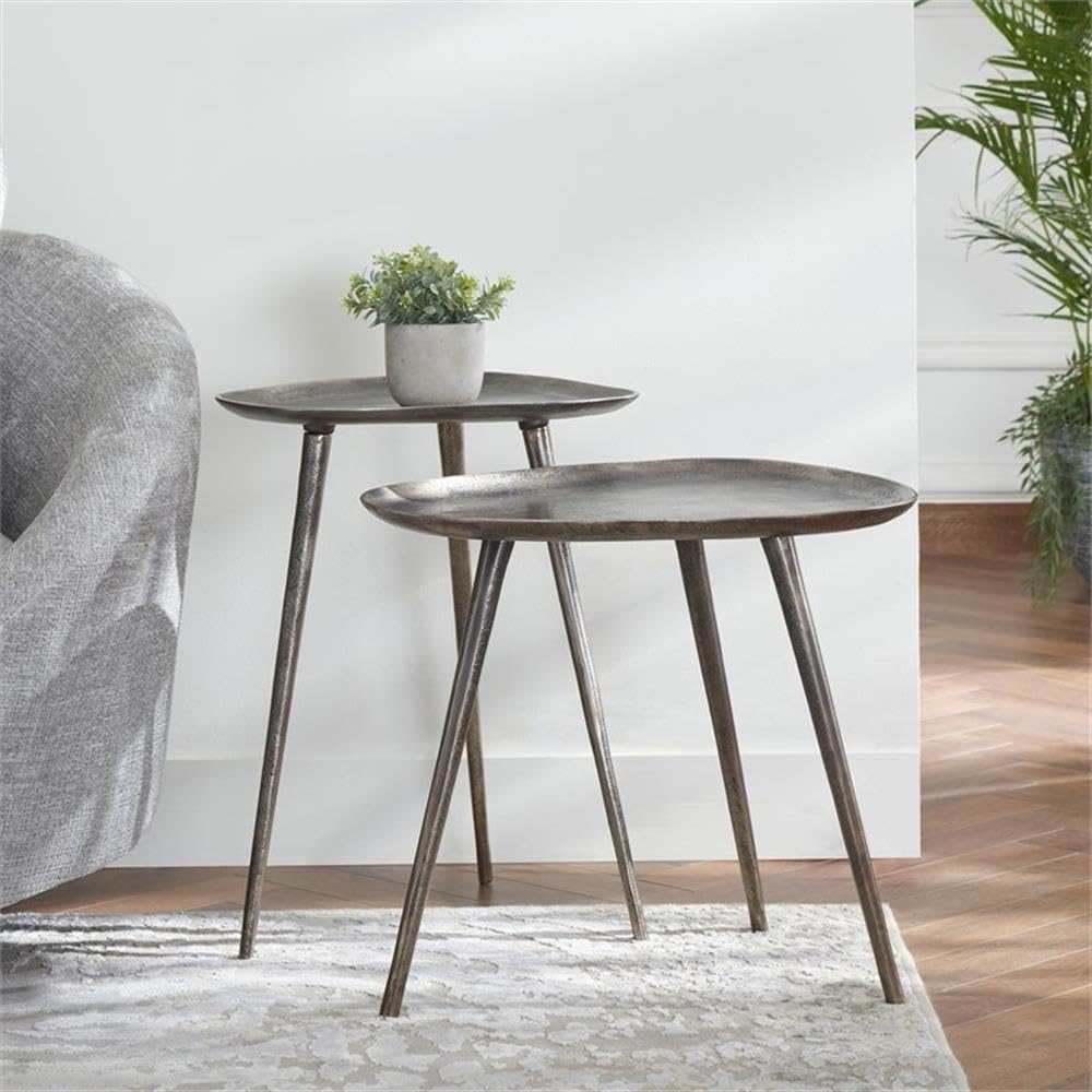 Convenience Concepts Bali Metal Nesting End Tables in Silver Metal Finish