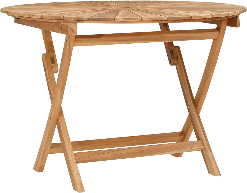 Round Solid Teak Folding Table with Water-Based Finish, 43.31 x 29.53 in, Sla...