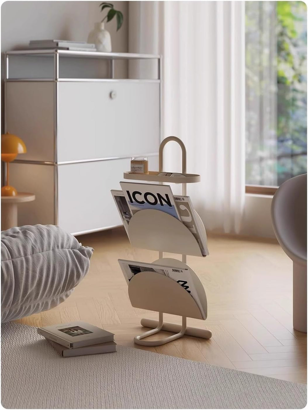 Metal 3-Tier Side Table with Magazine Rack, Small End Table with Open Storage...